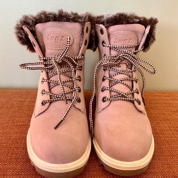 New WOT Lugz Empire Hi Fur Womens Boots Dusty Rose Pink Combat Moto Boots LaceUp - Picture 11 of 14